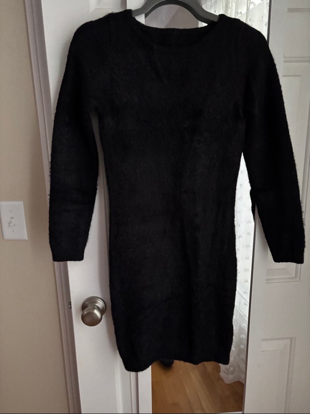 SHEIN Black Long Sleeve Fuzzy Knit Dress